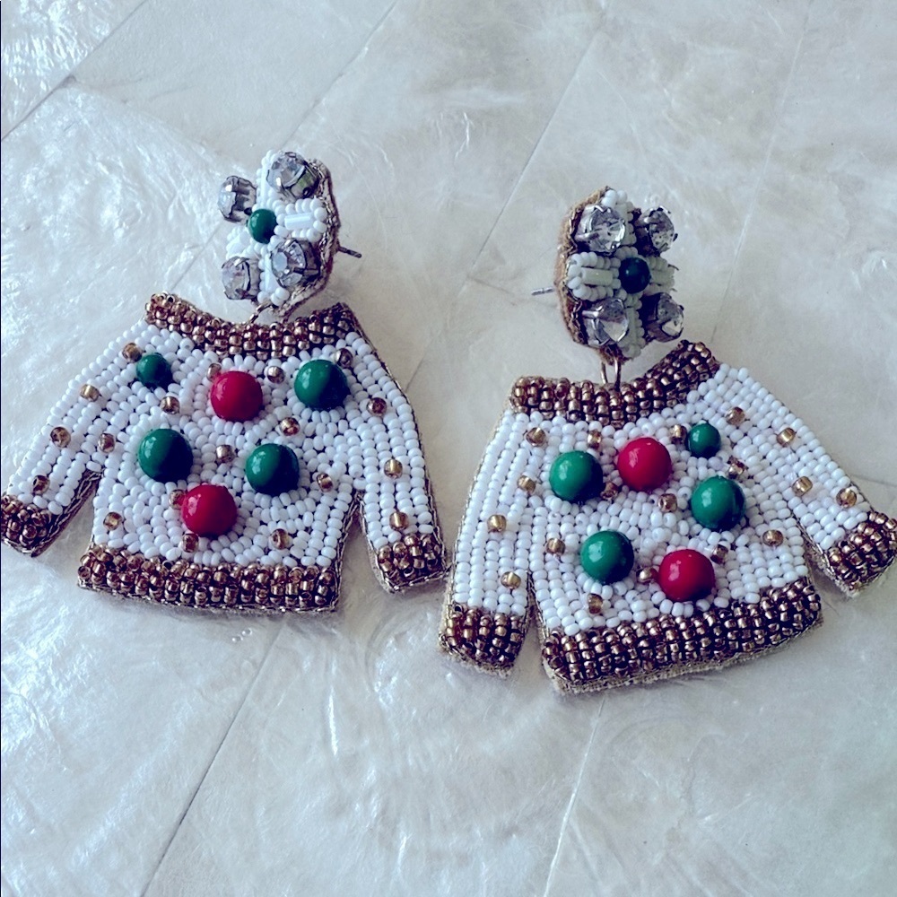 🎄 Christmas Sweater Beaded Sparkle Earrings Felt Back